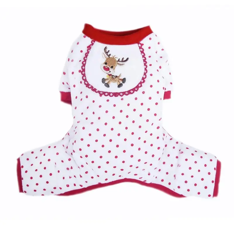 Pooch Outfitters Reindeer Design Dog Pajamas - Red X-Small