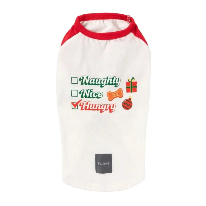 FuzzYard Holiday Dog T-Shirt - Naughty, Nice, Hungry Size 2