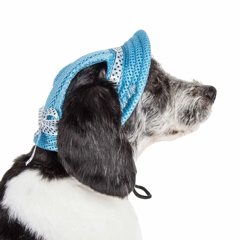 Pet Life Sea Spot Sun UV Protectant Mesh Brimmed Dog Hat Cap - Blue Large