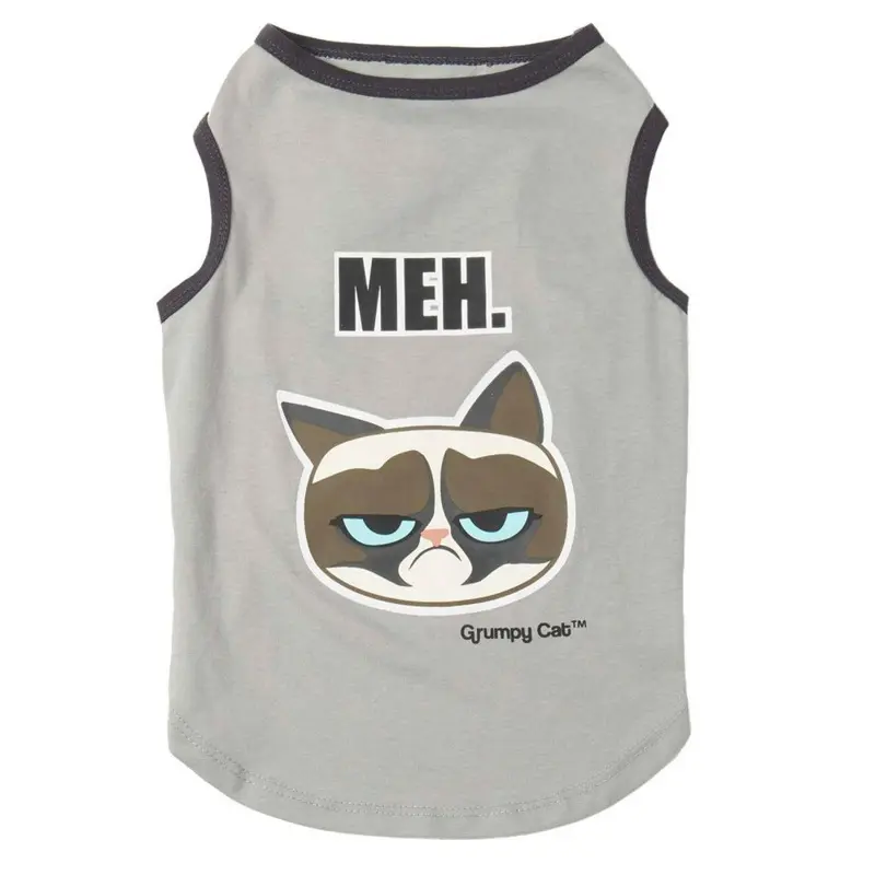 Petrageous Grumpy Cat Meh Dog T-Shirt - Gray X-Small