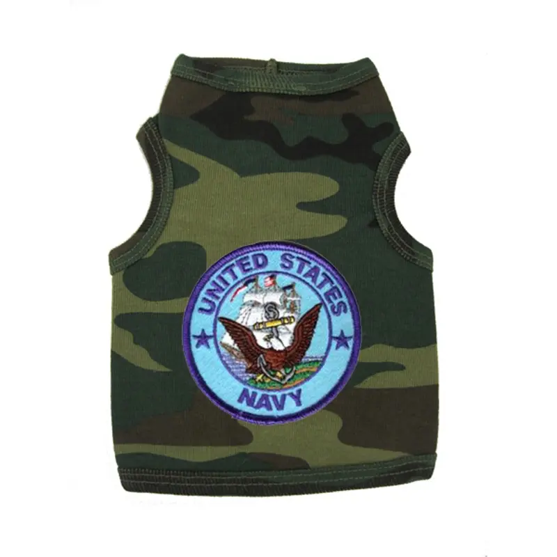 Woof Ink U.S. Navy Crest Dog Tank Top - Camo with Blue Patch X-Large