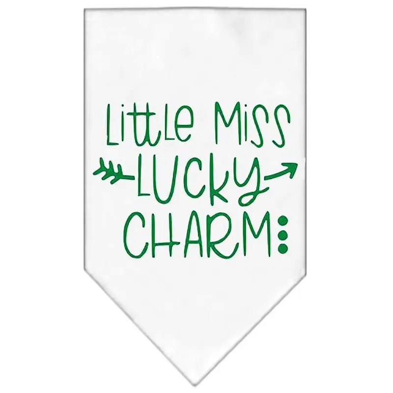 Little Miss Lucky Charm Screen Print Dog Bandana - White Small